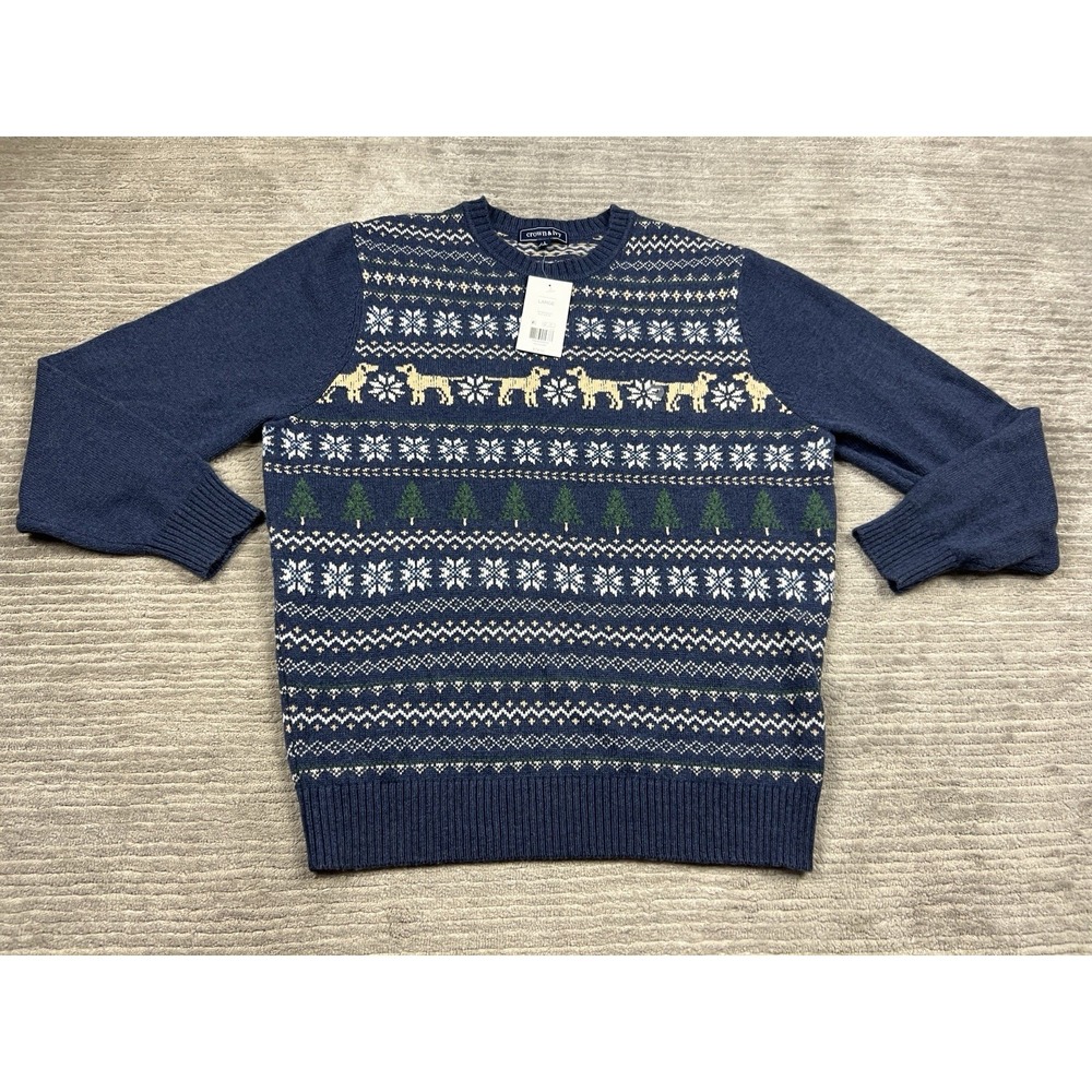 Crown & Ivy Blue‎ Empire Dogs Lambswool Blend Holiday Sweater Mens Large NWT